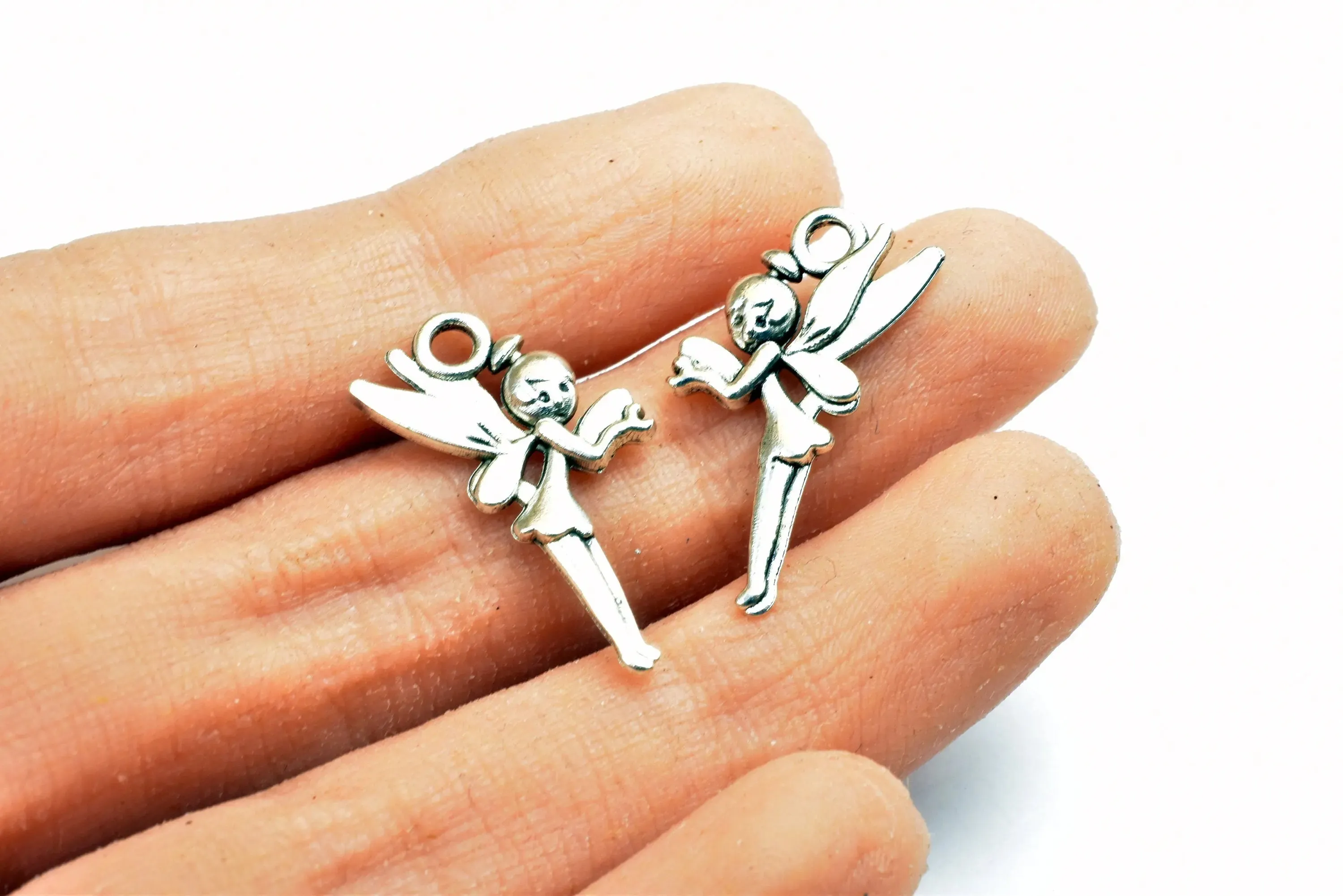 15PCs Fairy Charm Antique Tibetan Silver Tone Charm Double Face Size 25x11mm, 2mm Jump Ring Finding Pendant for Jewelry Making Angel charm