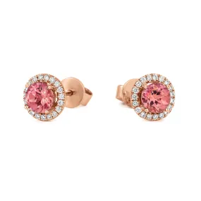 18ct Rose Gold 1.80ct Morganite Diamond Halo Stud Earrings