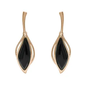 18ct Rose Gold Whitby Jet Open Marquise Drop Earrings