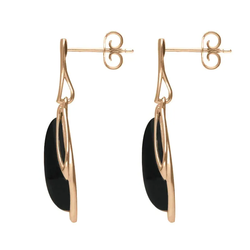 18ct Rose Gold Whitby Jet Open Marquise Drop Earrings