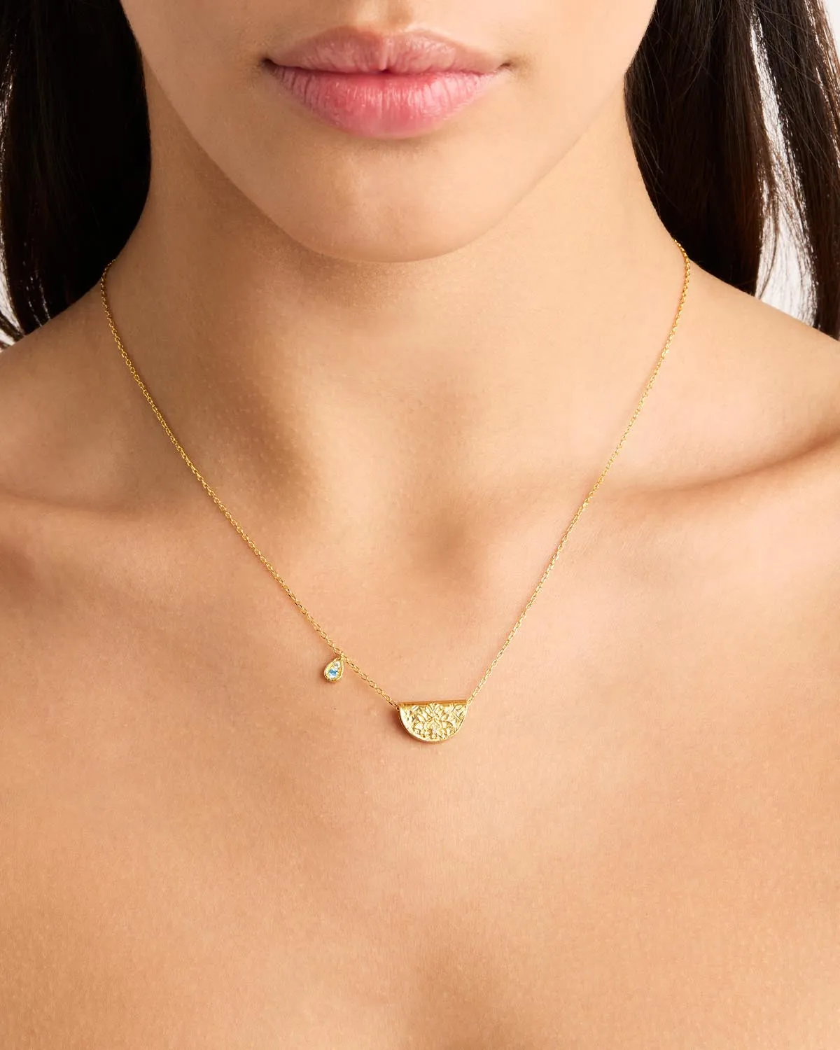 18k Gold Vermeil Lotus Birthstone Necklace - March - Aquamarine