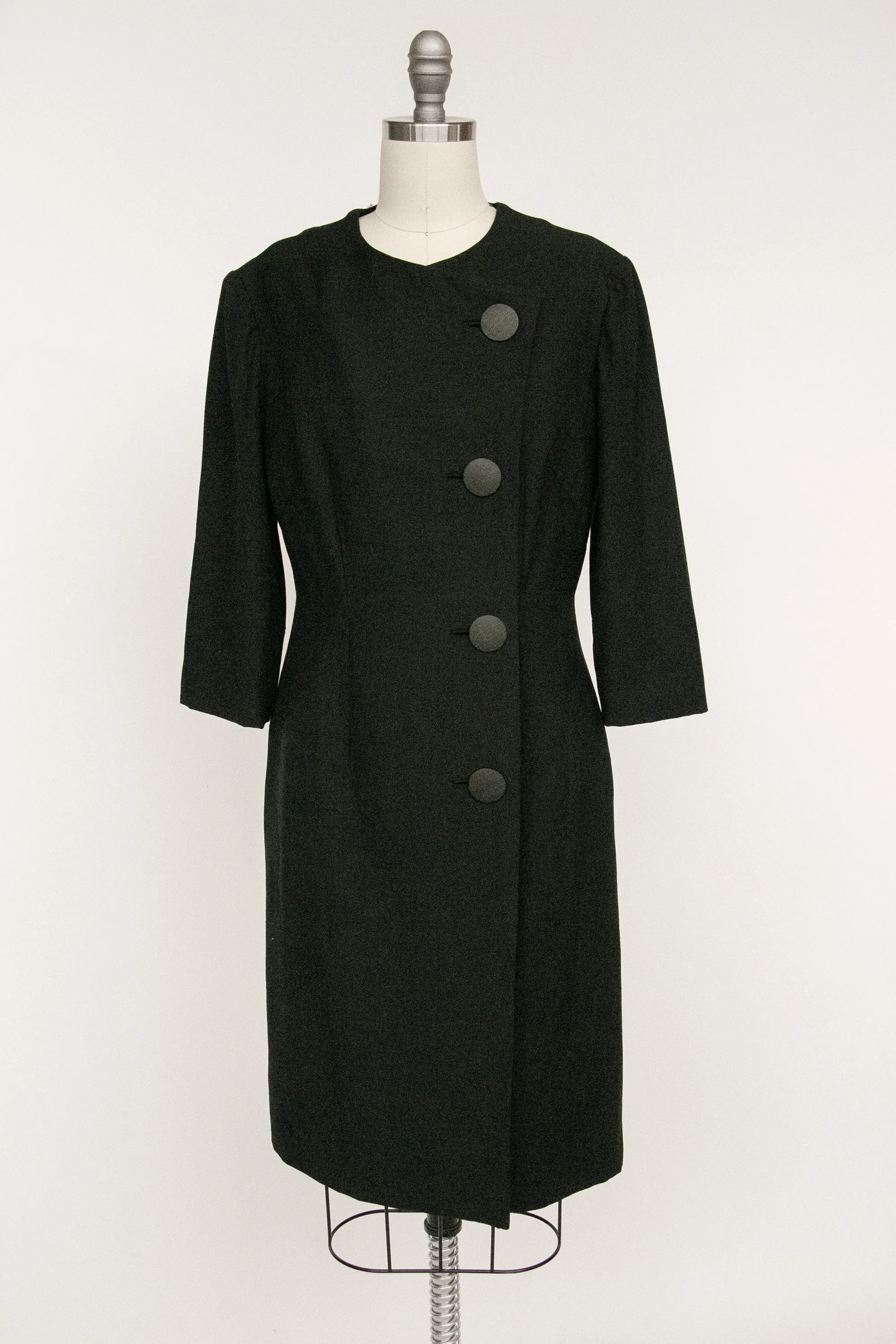 1960s Dress Black Fitted Shirtfront M