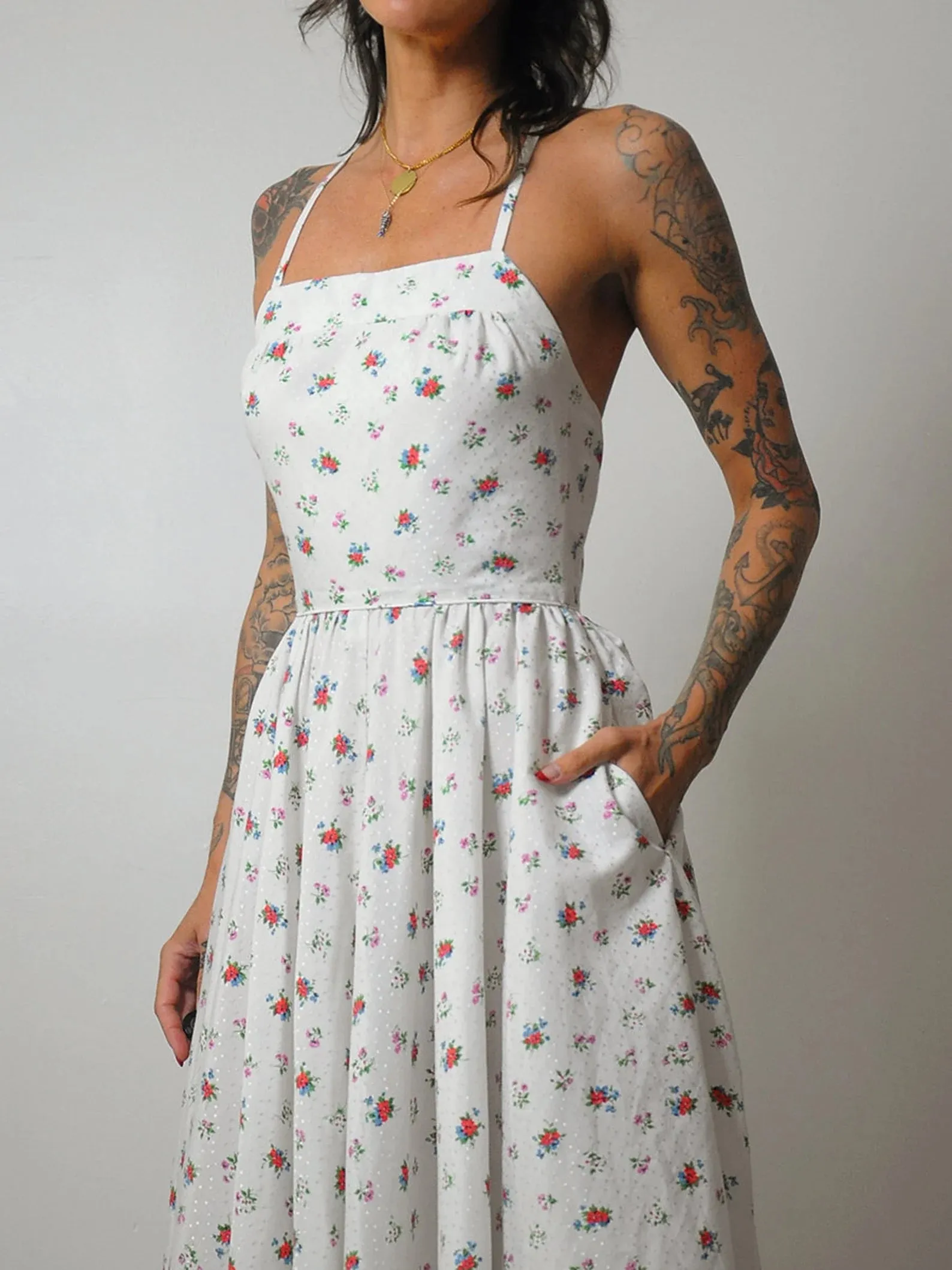 1970's Lanz Floral Open Back Sundress