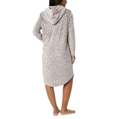 32 Degrees Women's Leopard Print Cozy Soft Velour Hooded Lounger