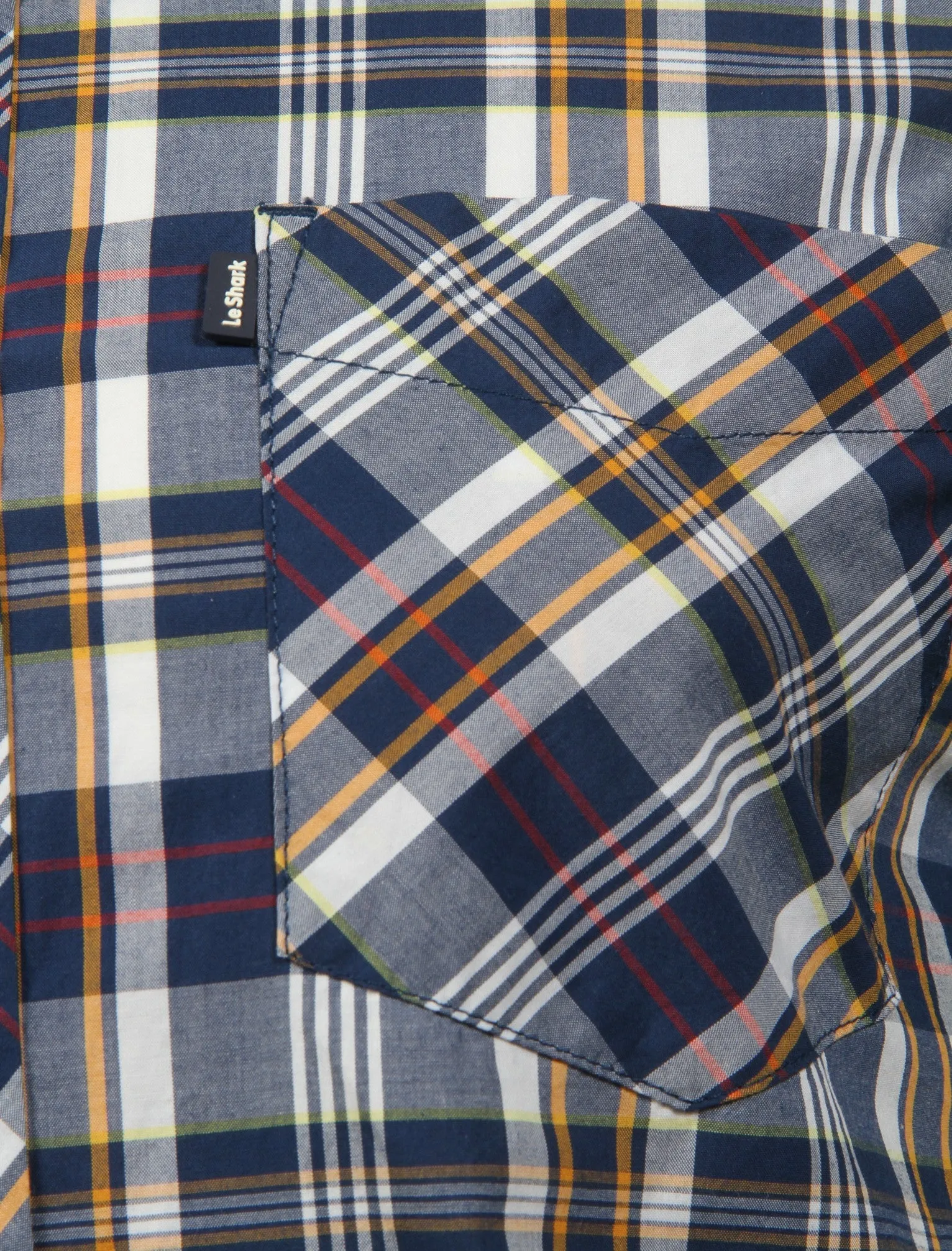 Archie Short Sleeve Cotton Checked Shirt in Orange / Estate Blue - Le Shark