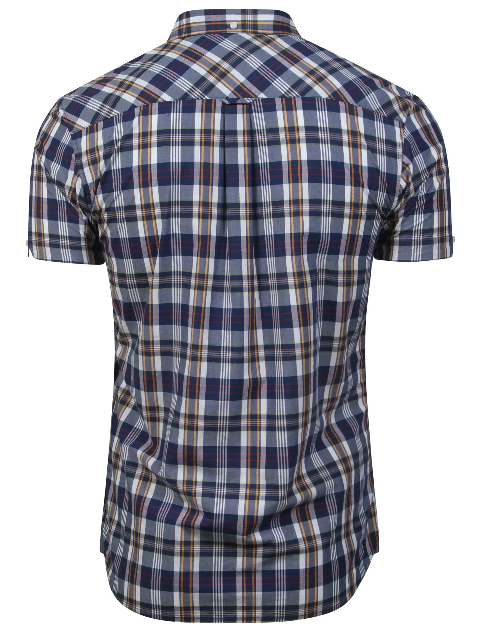 Archie Short Sleeve Cotton Checked Shirt in Orange / Estate Blue - Le Shark