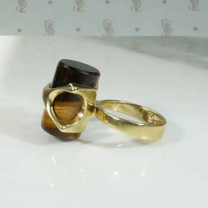 Astonishing Tigers Eye Sculptural Mid Mod Ring