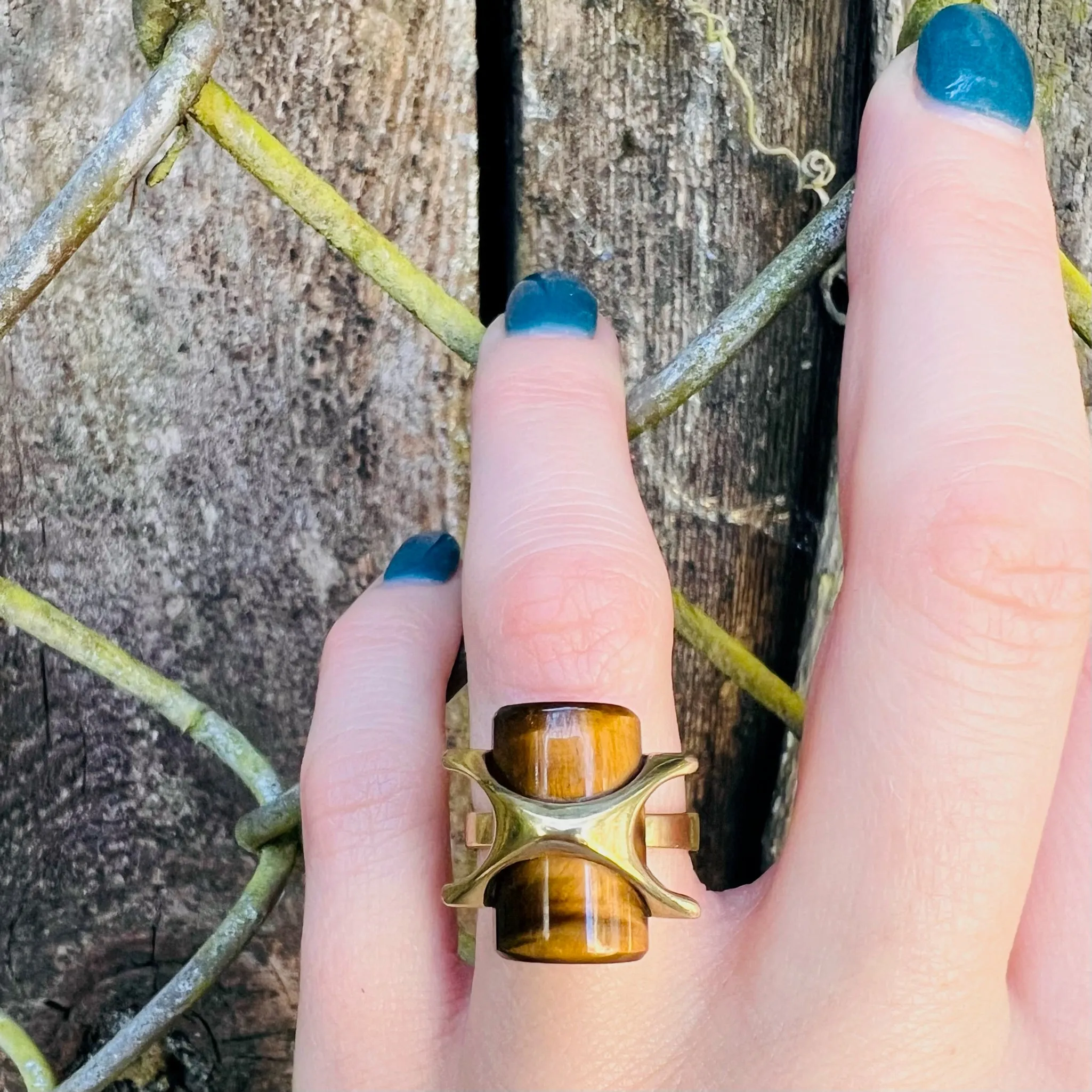 Astonishing Tigers Eye Sculptural Mid Mod Ring