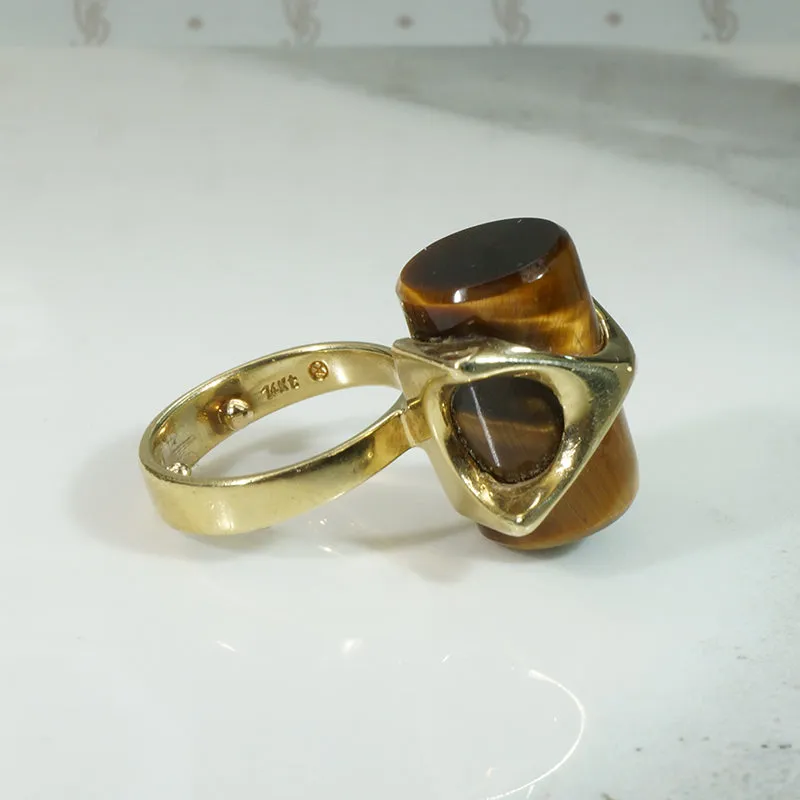 Astonishing Tigers Eye Sculptural Mid Mod Ring