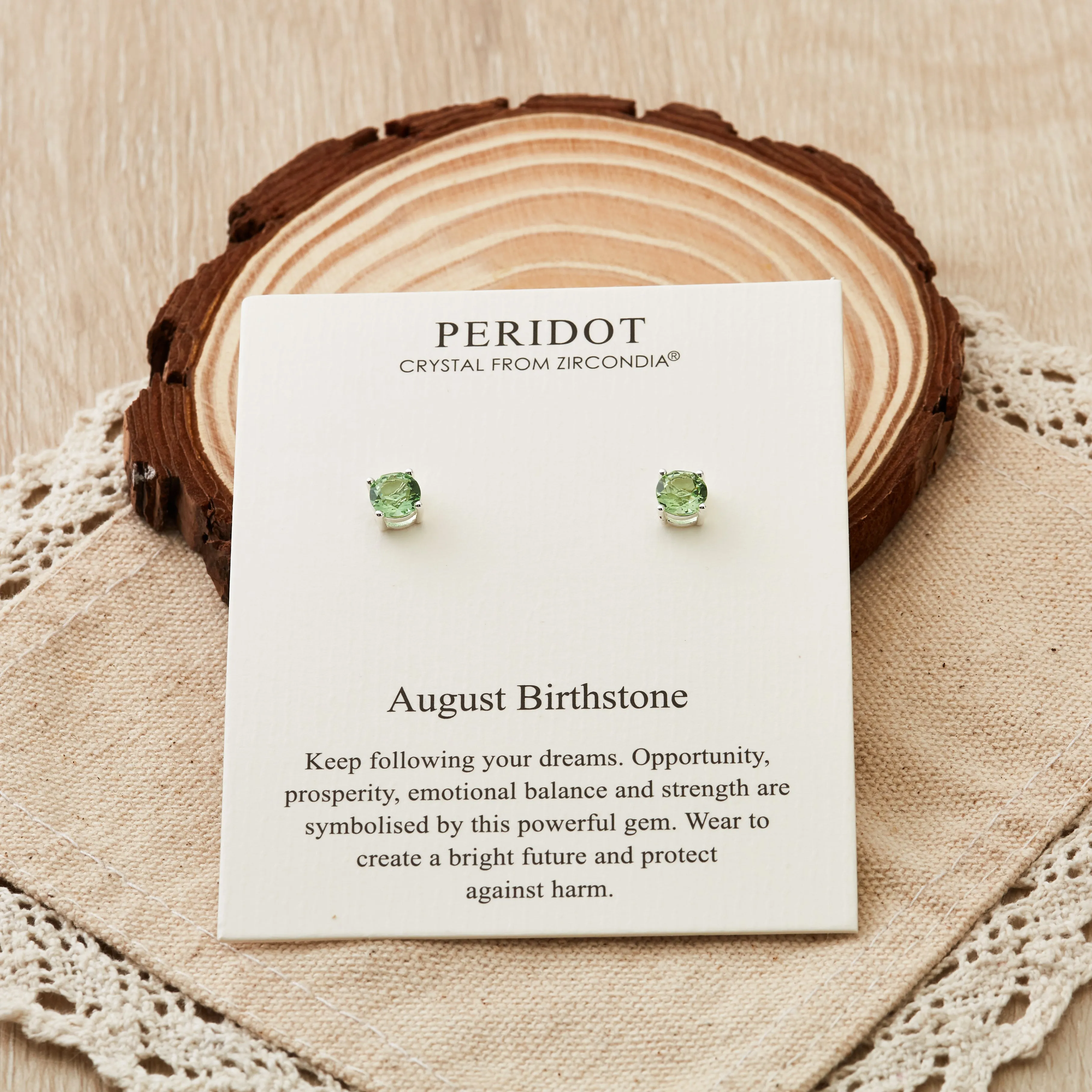 August (Peridot) Birthstone Earrings Created with Zircondia® Crystals