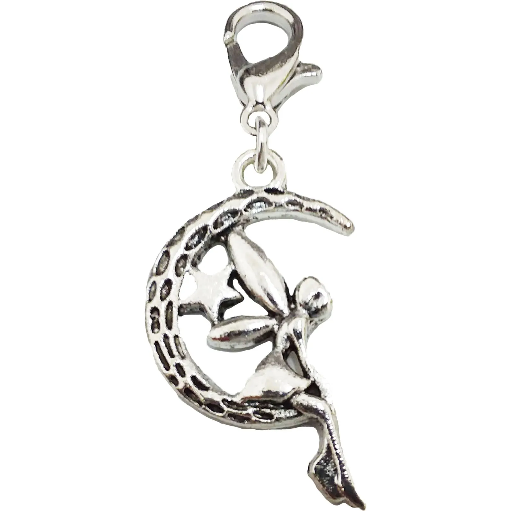 AVBeads Clip-On Charms Fairy Moon Charm Silver Metal Pagan Charm Clip