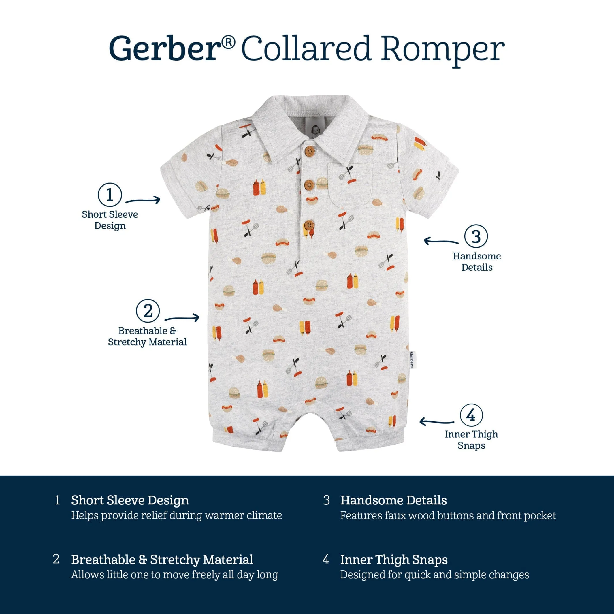 Baby Boys Barbeque Collared Romper