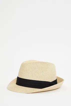 Beige Plus Straw Trilby Hat