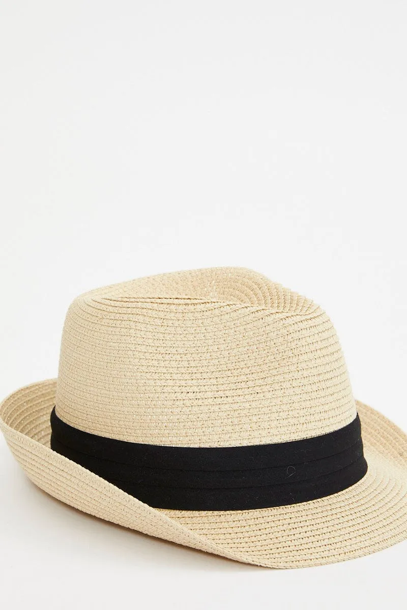 Beige Plus Straw Trilby Hat