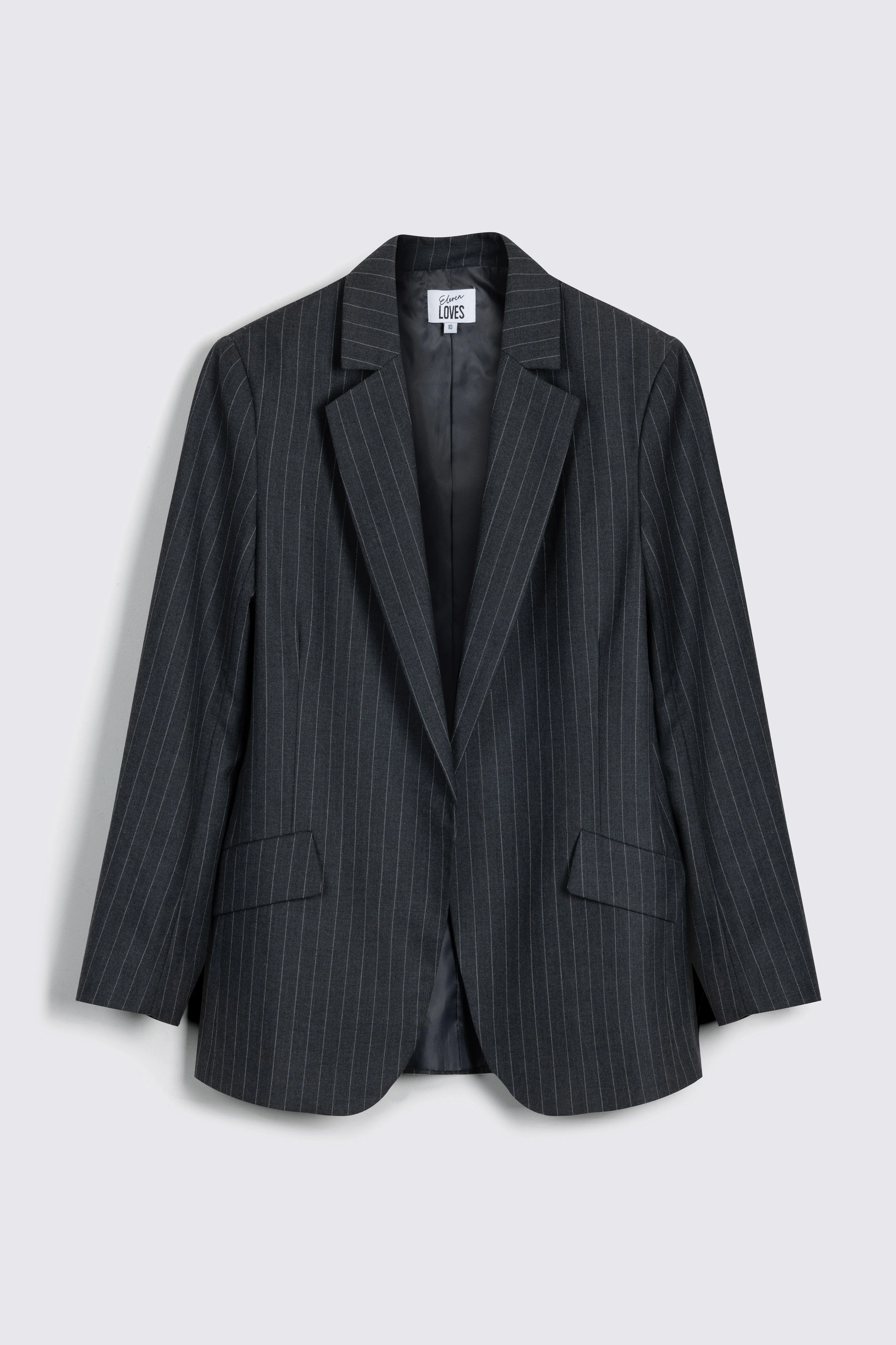 BETTINE WOOL BLEND PINSTRIPE BLAZER (CHARCOAL)