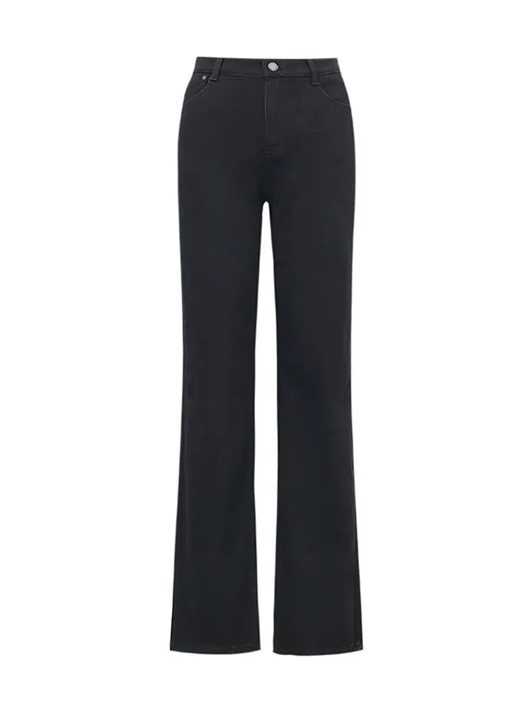 Black Full Length Slit Straight Jeans