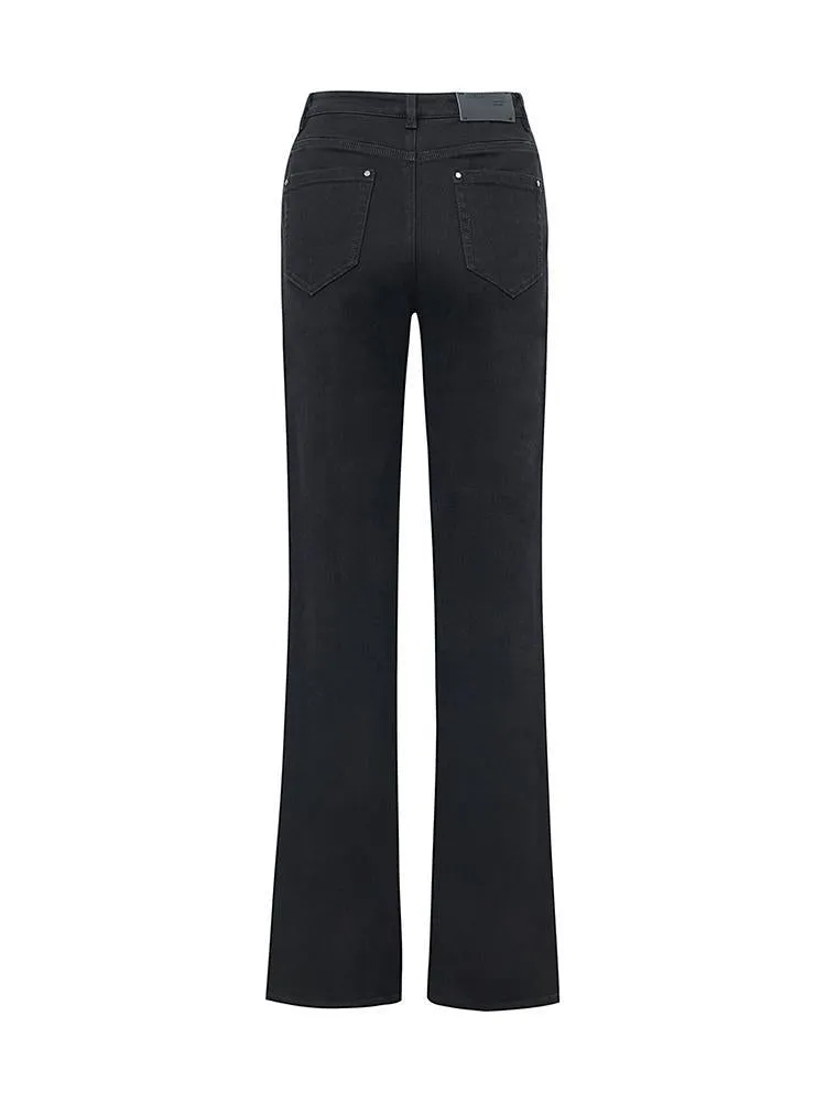 Black Full Length Slit Straight Jeans