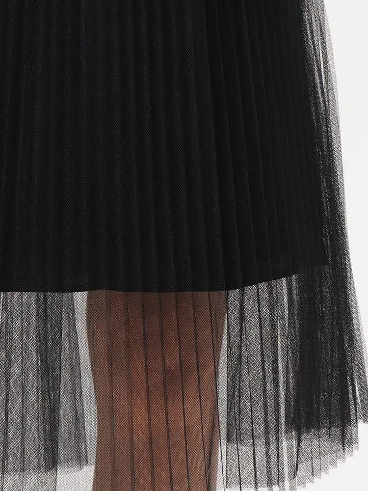 Black Mesh Asymmetrical Button Dress