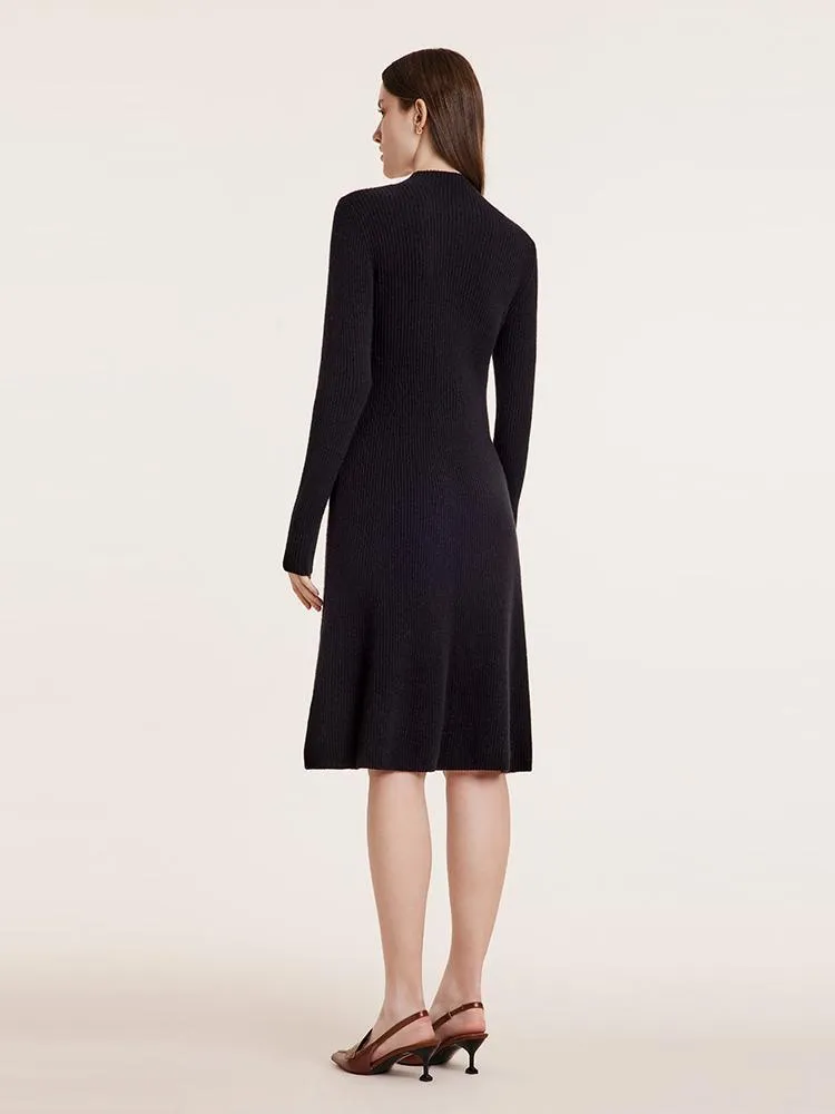 Black Pure Cashmere Mock Neck Knit Dress