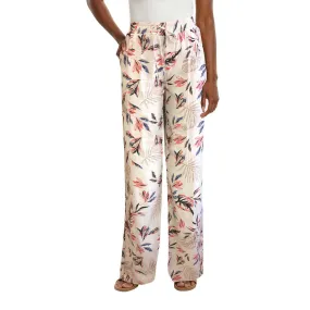 Briggs Women's Wide Leg Lightweight Linen Blend 2 Pockets Floral Pants