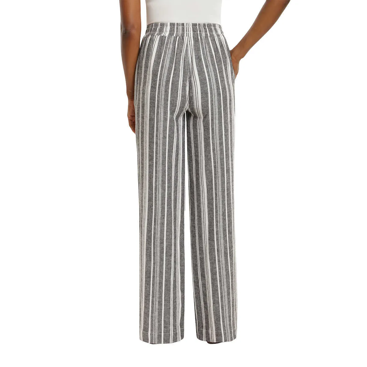 Briggs Women's Wide Leg Lightweight Linen Blend 2 Pockets Stripe Pants