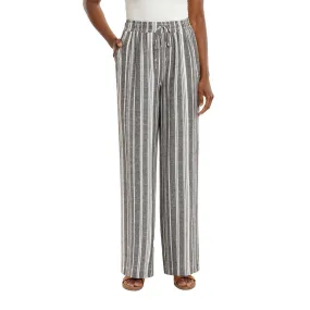 Briggs Women's Wide Leg Lightweight Linen Blend 2 Pockets Stripe Pants