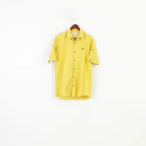 Butterfly Men XL Casual Shirt Yellow Cotton Short Sleeve Bottoms Casual Top