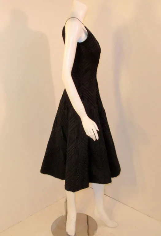 CEIL CHAPMAN 1950s Black Ribbed Chevron Cocktail Dress