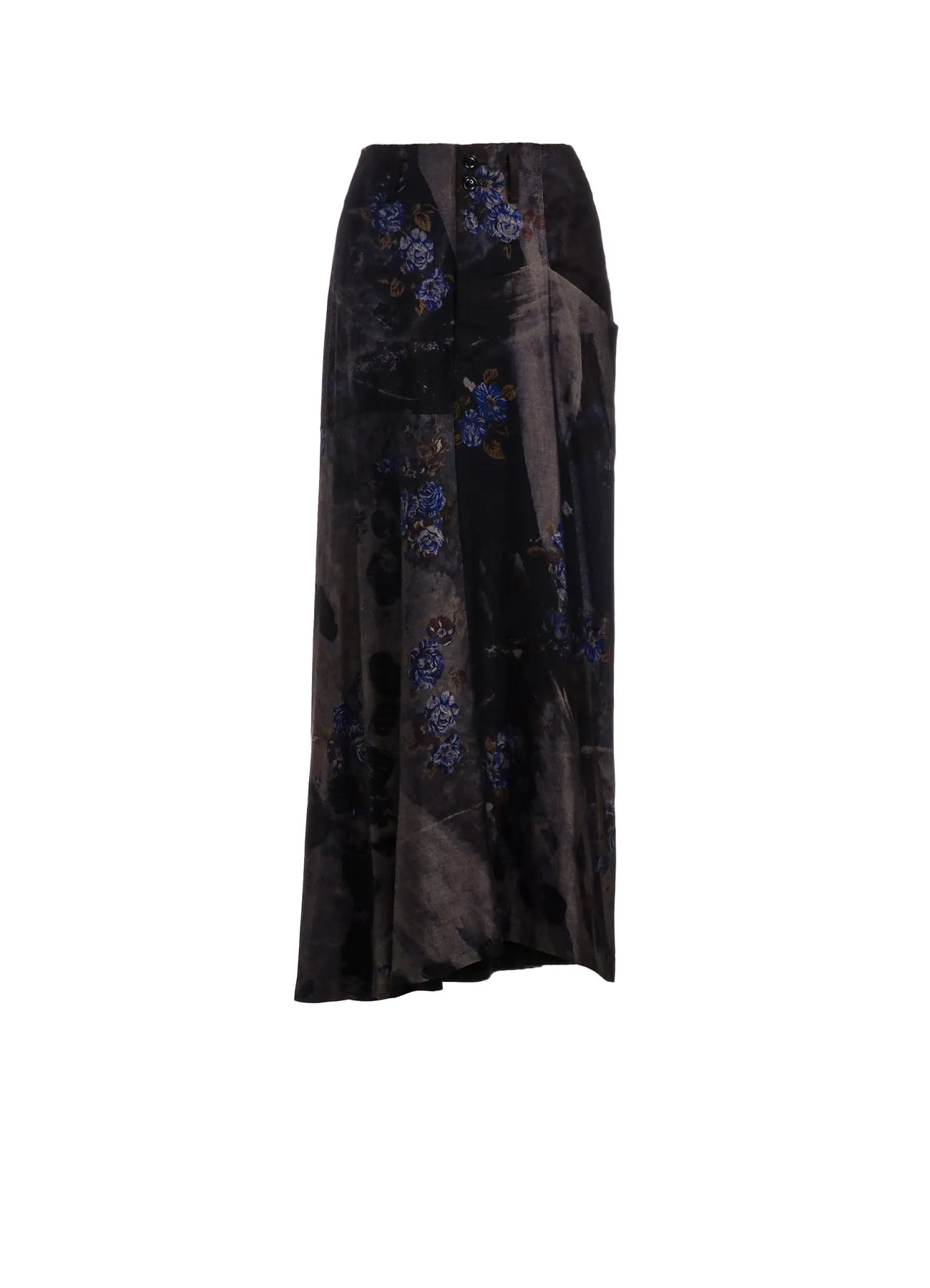 CU/ TWILL STEPPED ON FLOWER PT ASYMMETRIC LONG SKIRT