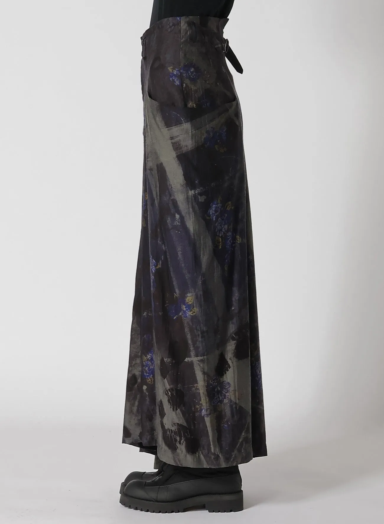 CU/ TWILL STEPPED ON FLOWER PT ASYMMETRIC LONG SKIRT