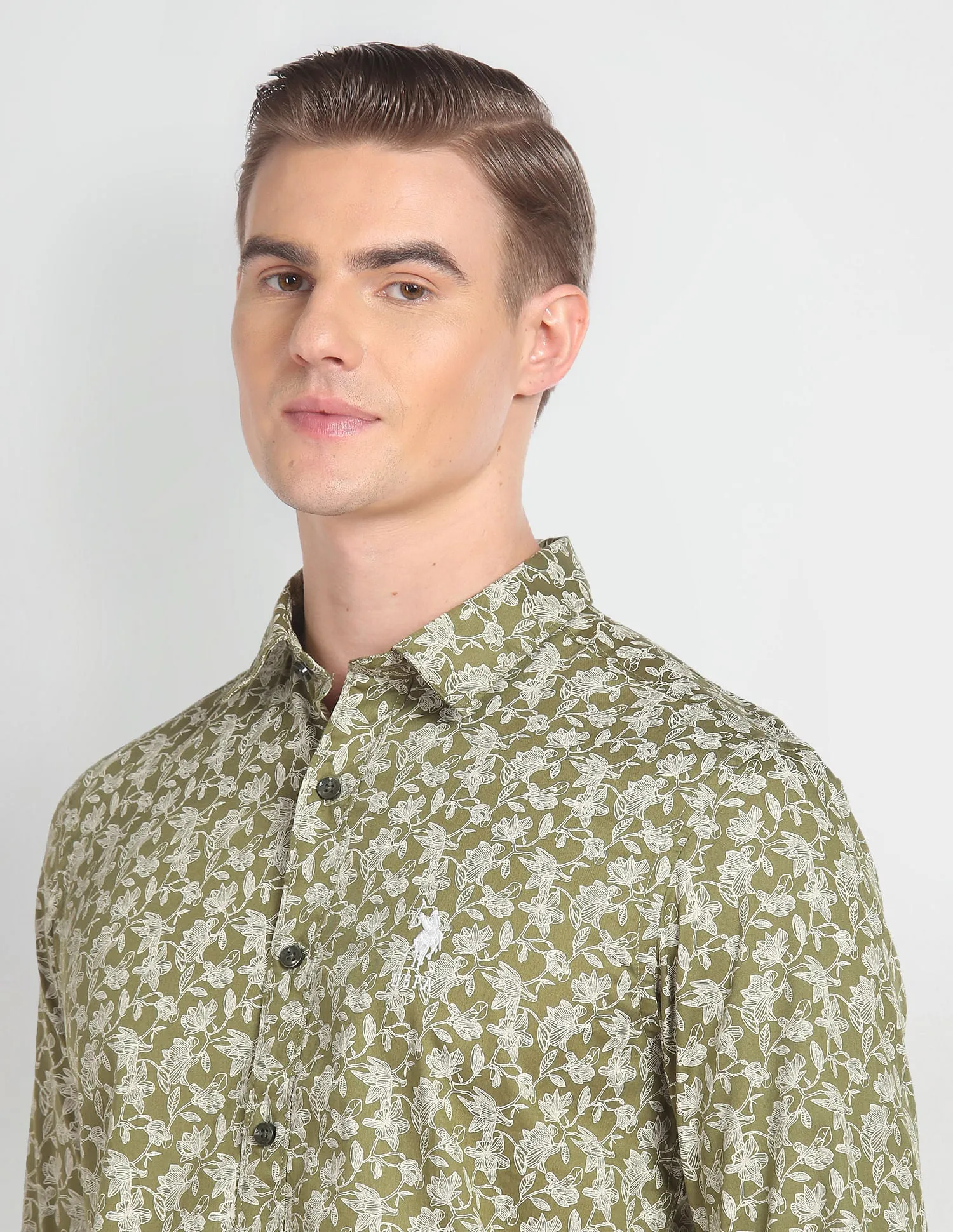 Cutaway Collar Floral Print Shirt