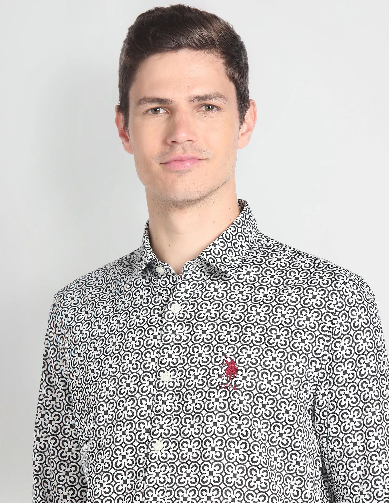 Cutaway Collar Motif Print Shirt