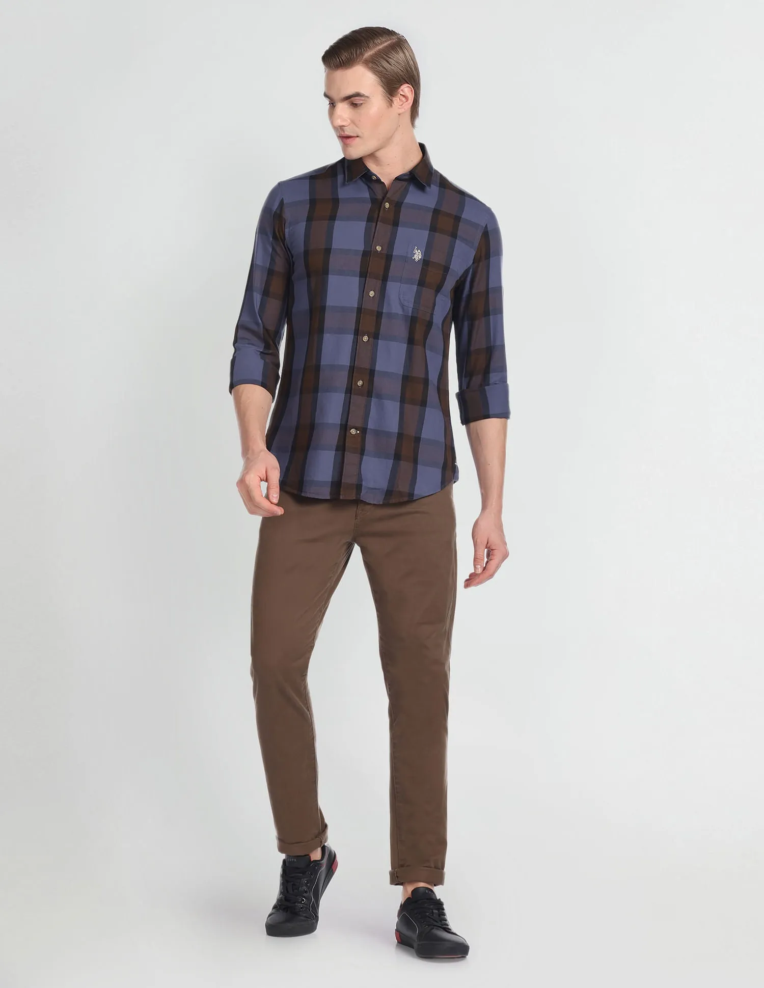 Cutaway Collar Plaid Check Shirt