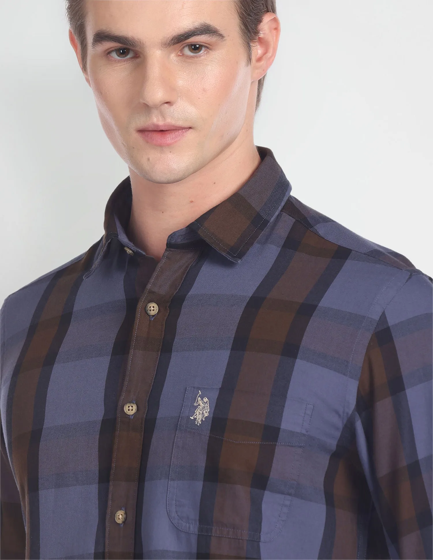 Cutaway Collar Plaid Check Shirt