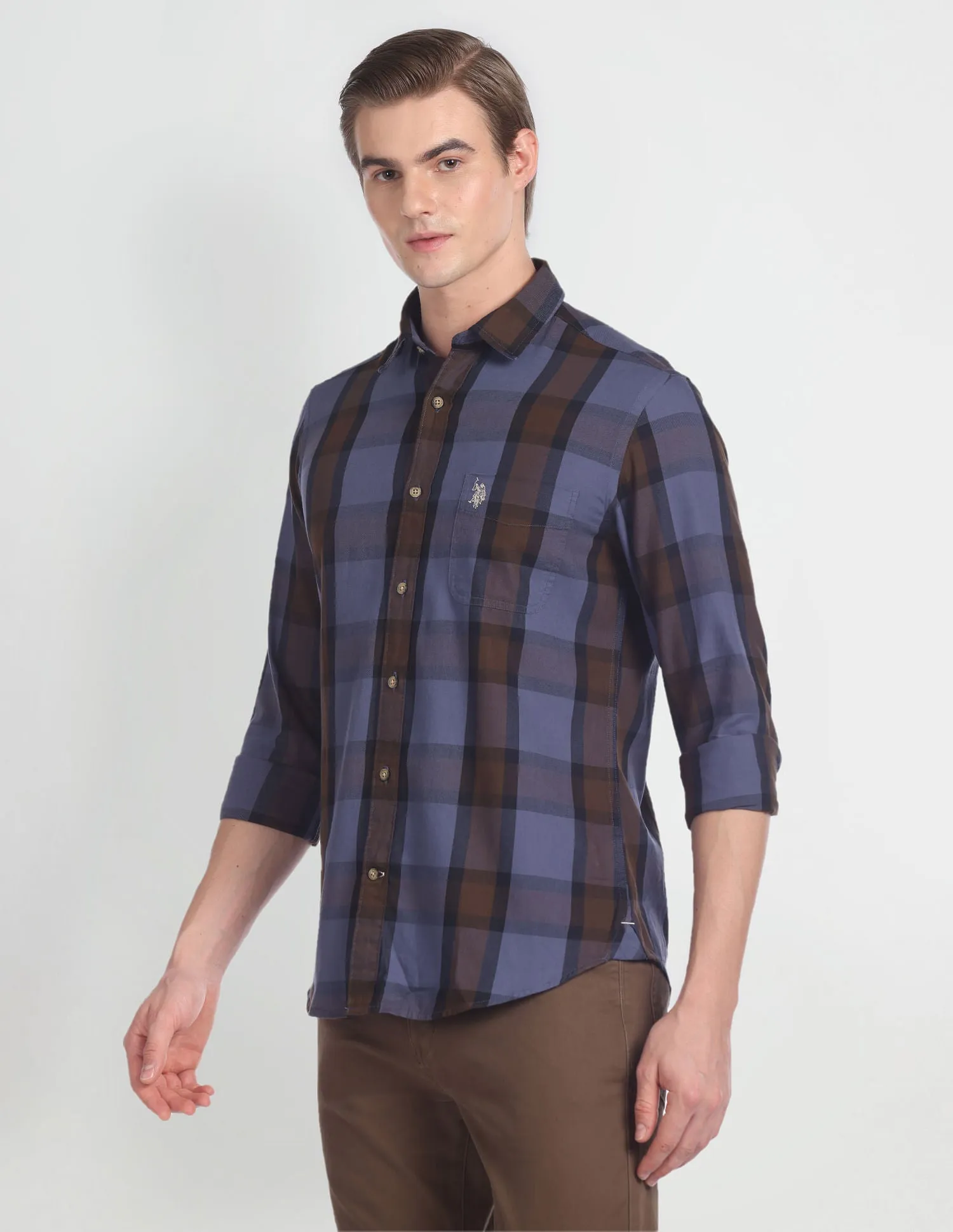 Cutaway Collar Plaid Check Shirt