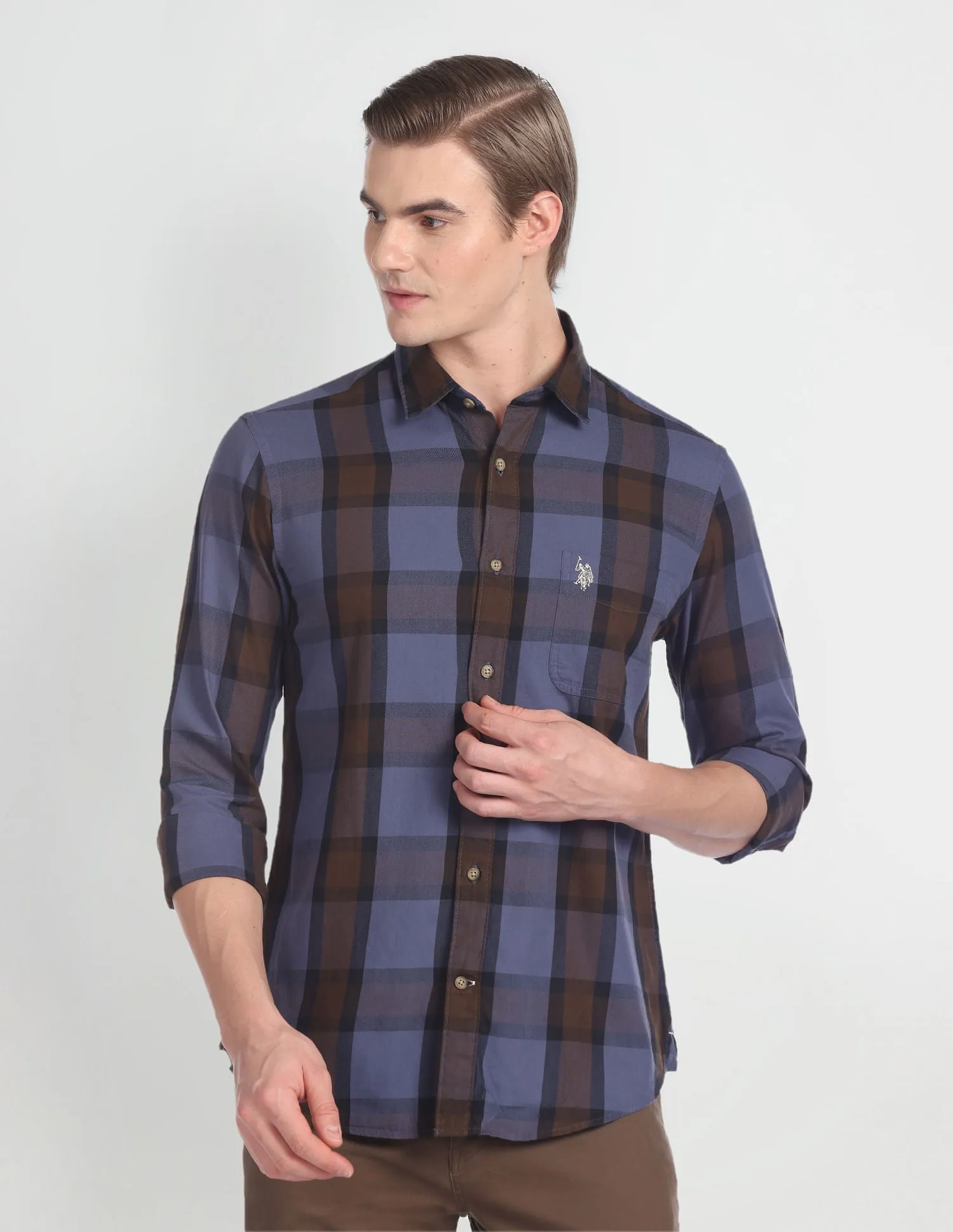 Cutaway Collar Plaid Check Shirt