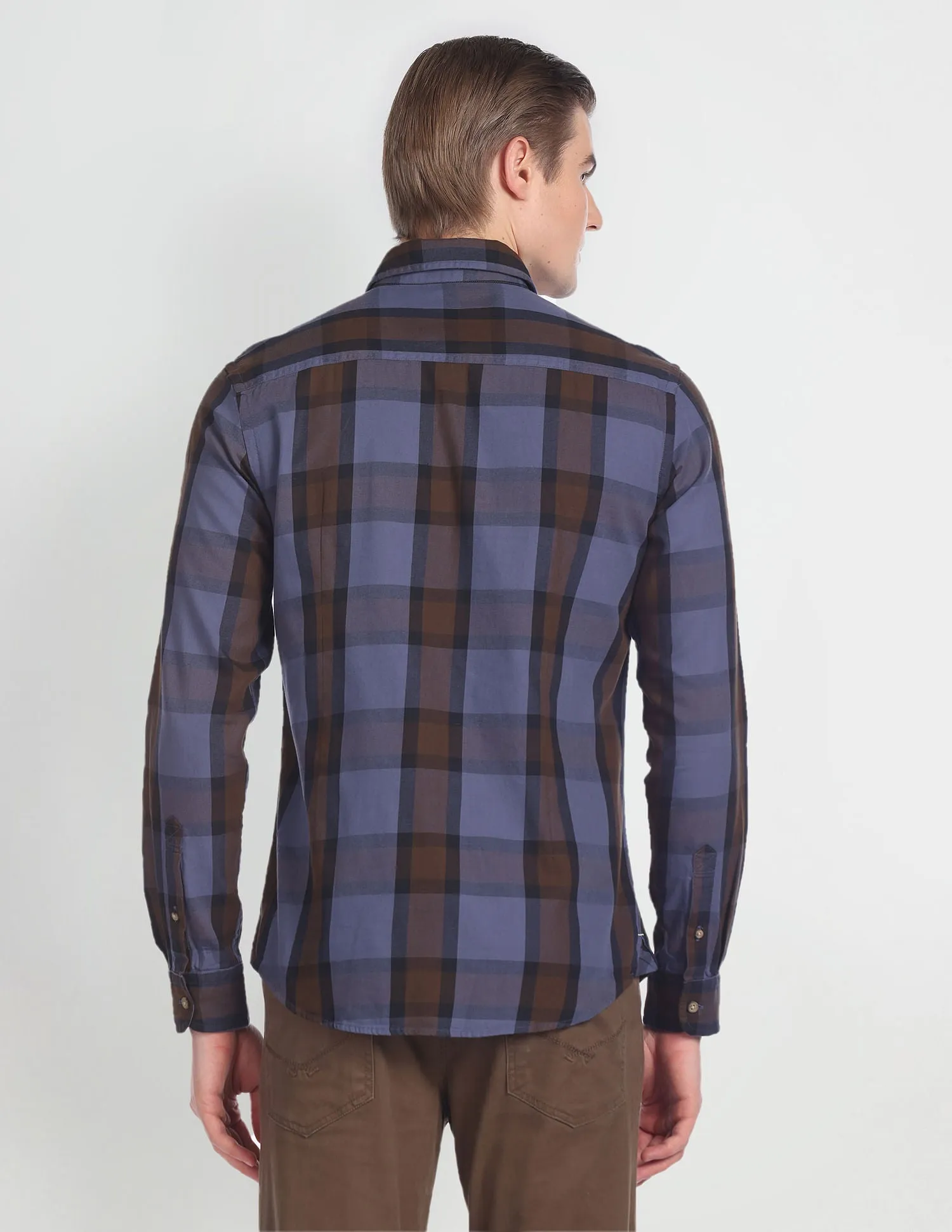 Cutaway Collar Plaid Check Shirt