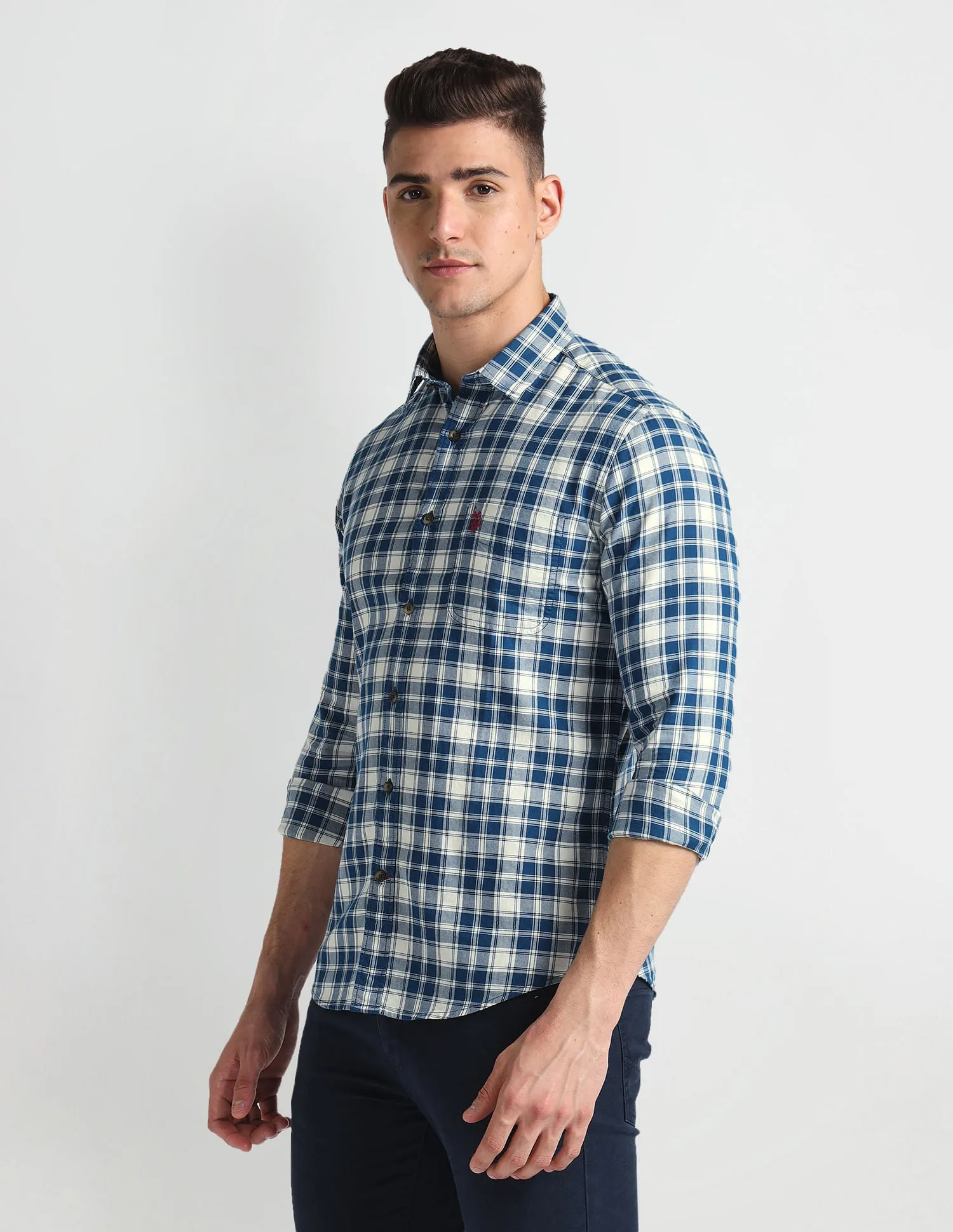 Cutaway Collar Tartan Shirt