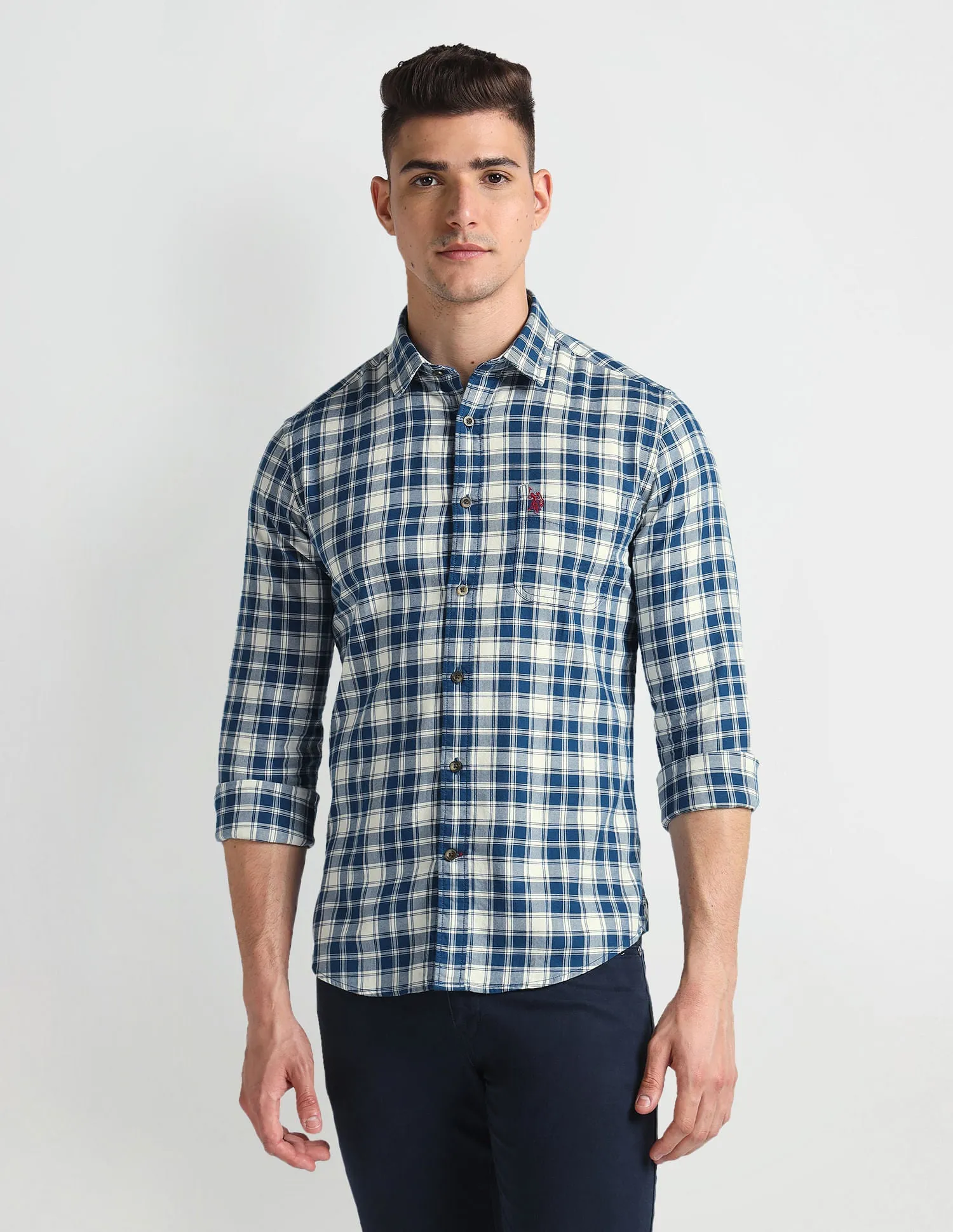 Cutaway Collar Tartan Shirt