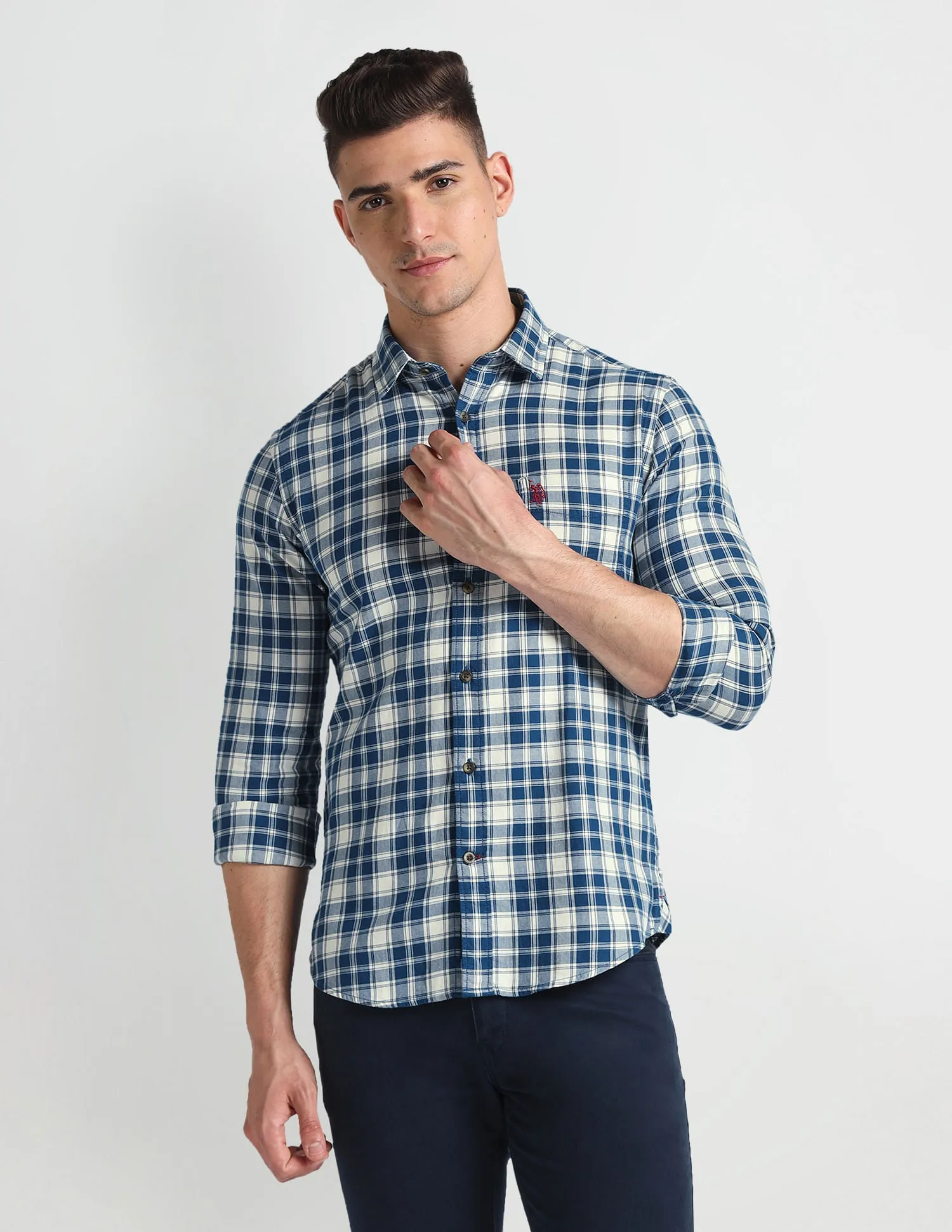 Cutaway Collar Tartan Shirt