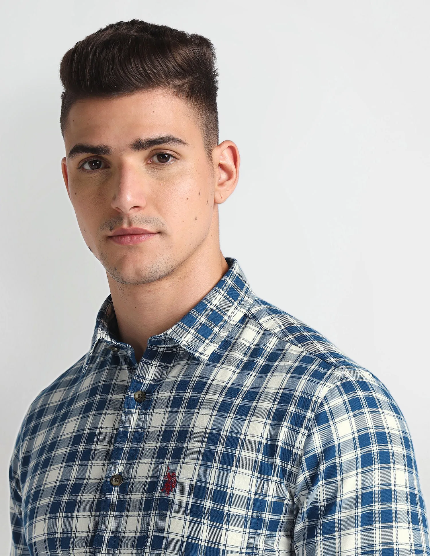 Cutaway Collar Tartan Shirt