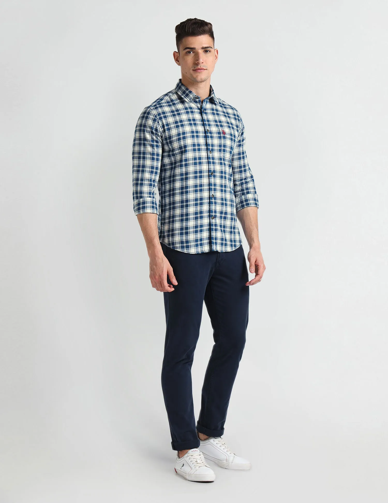 Cutaway Collar Tartan Shirt