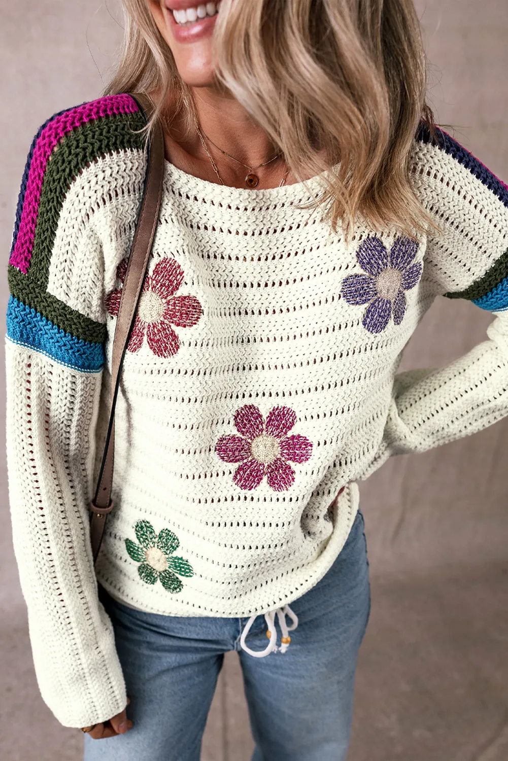 Daisy Flower Pointelle Knit Sweater