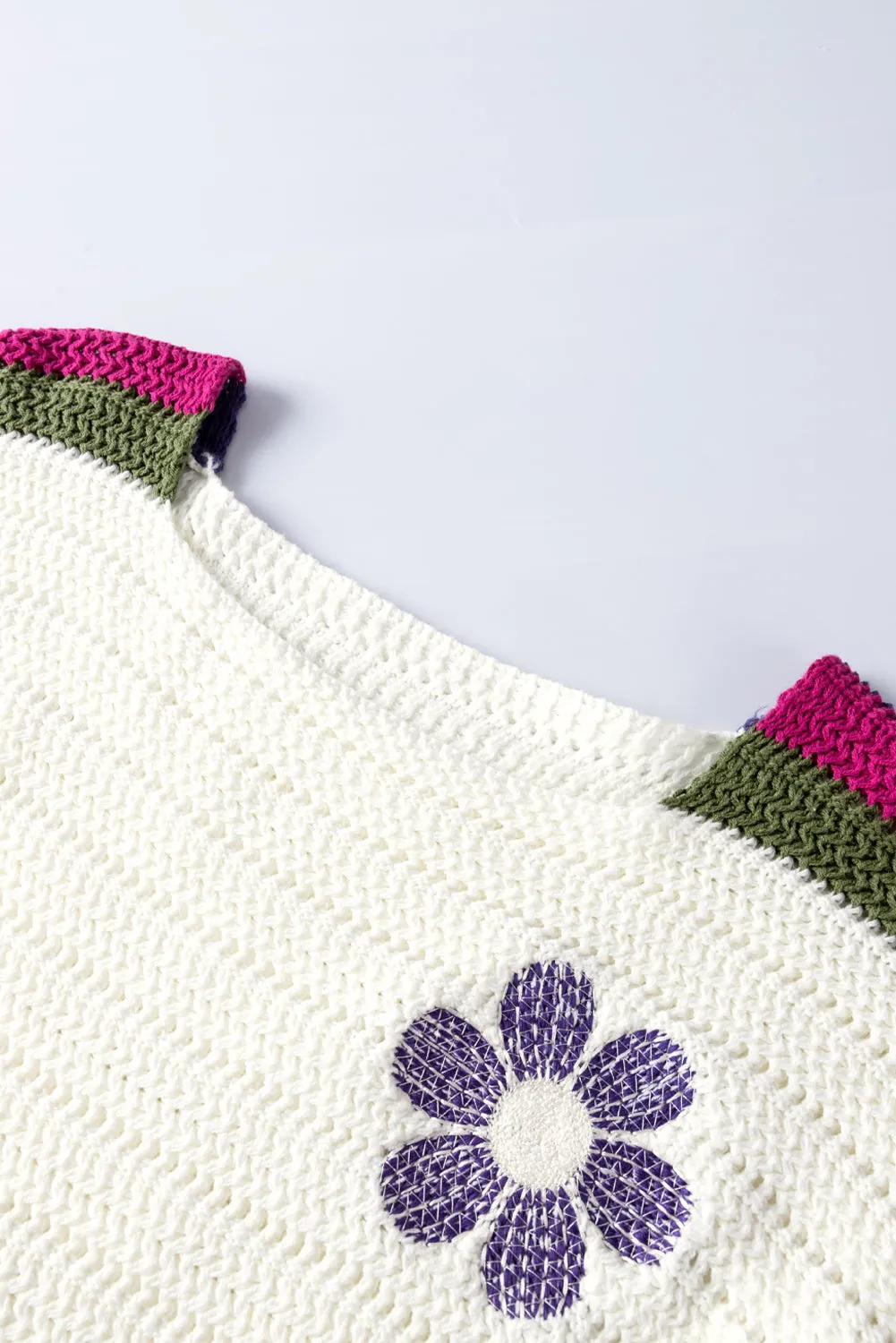 Daisy Flower Pointelle Knit Sweater