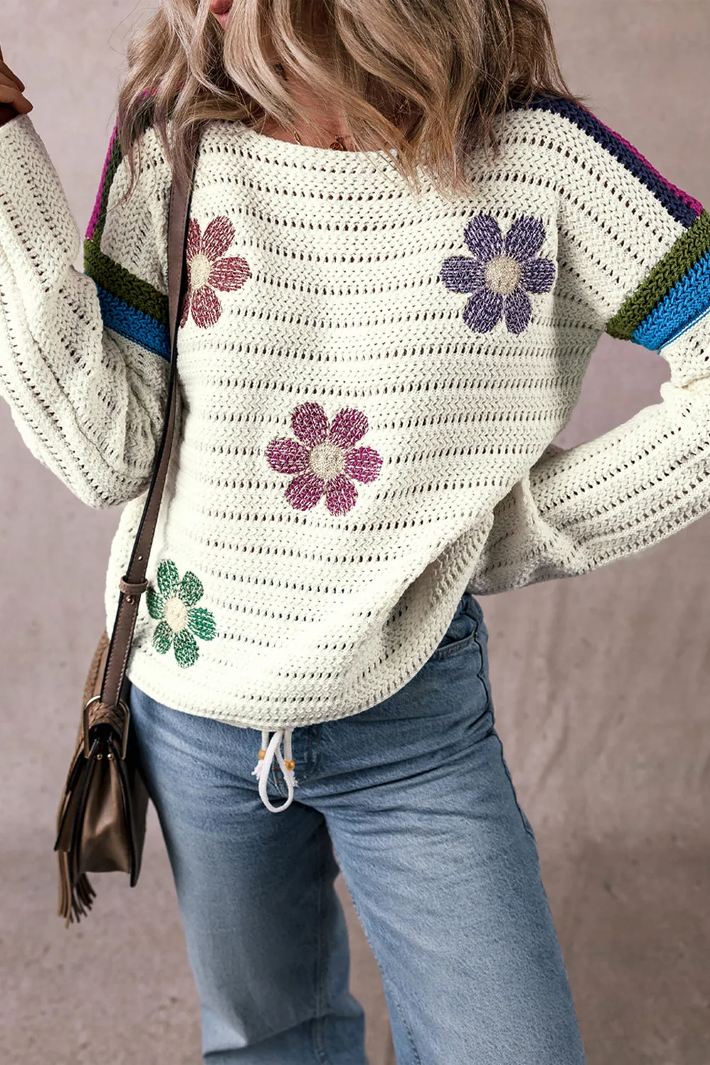 Daisy Flower Pointelle Knit Sweater