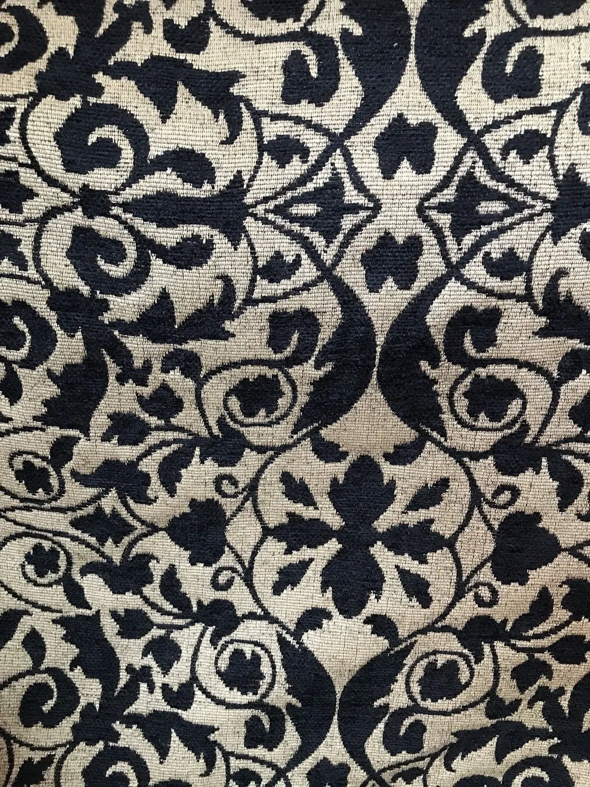 Designer Velvet Chenille Burnout Fabric - Black Flax Floral