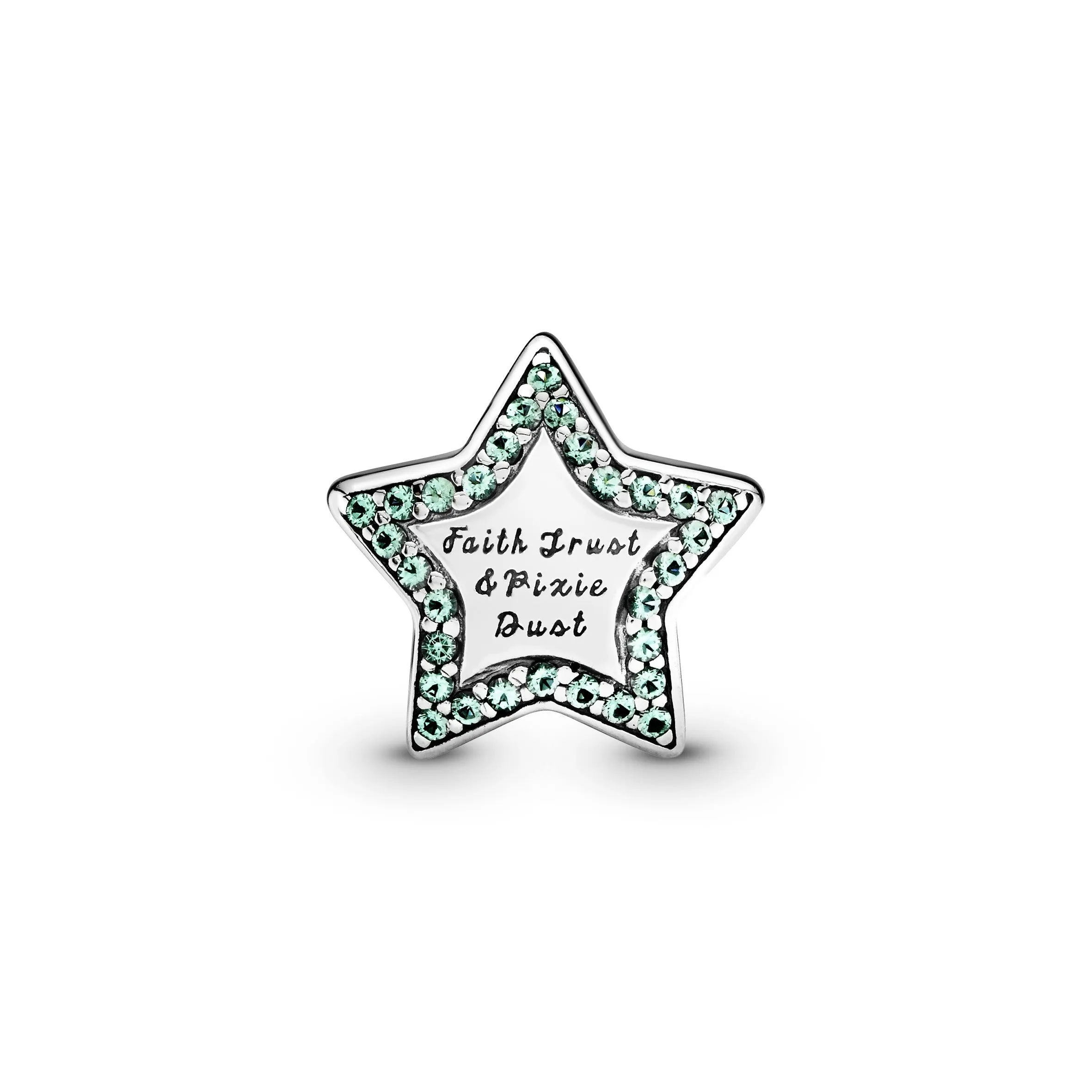 Disney Tinker Bell star silver charm with pale green crystal and engraving Faith, Trust & Pixie Dust