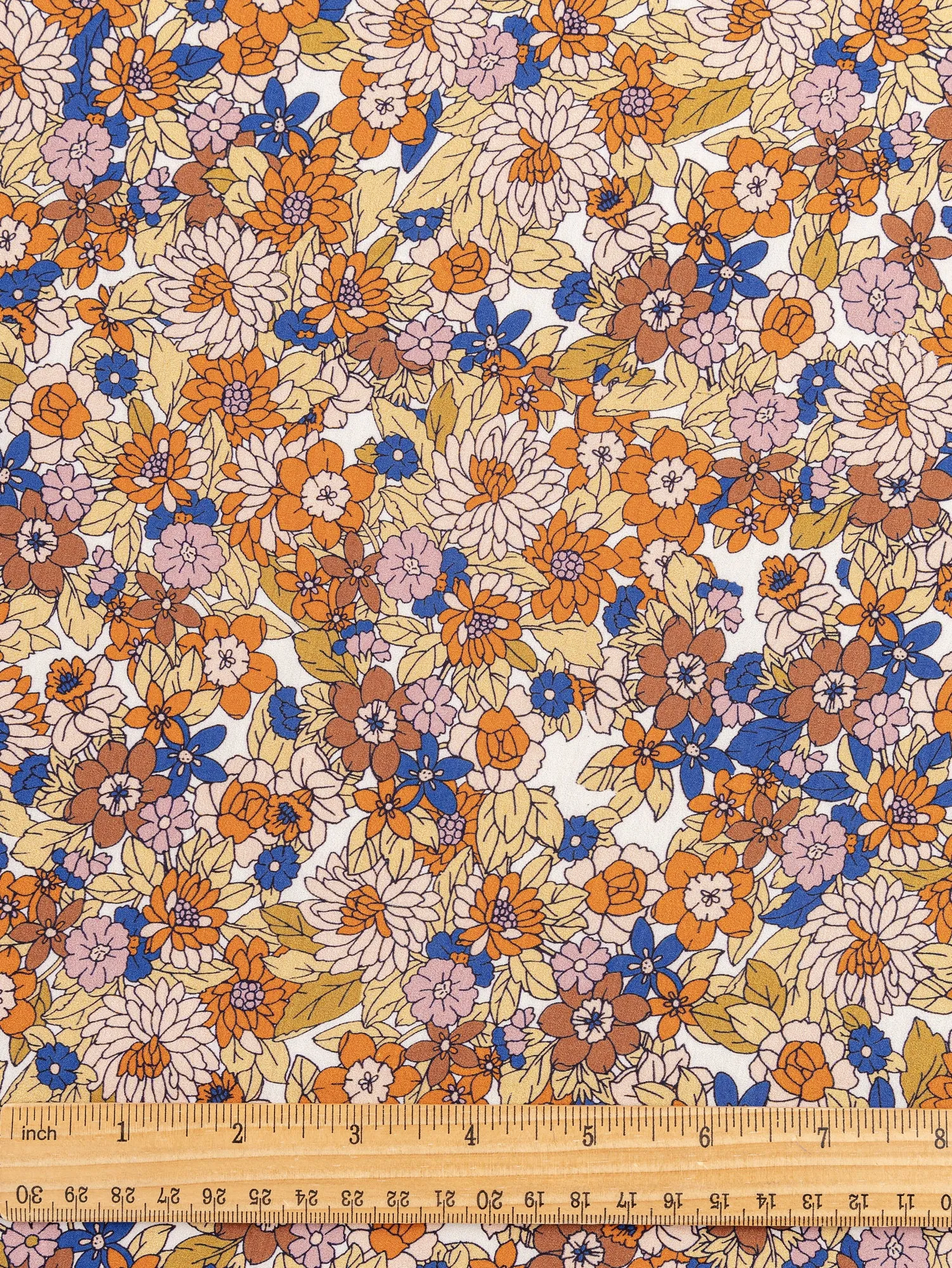 Ditzy Floral Print Cotton Poplin - Cobalt Blue   Orange   Olive