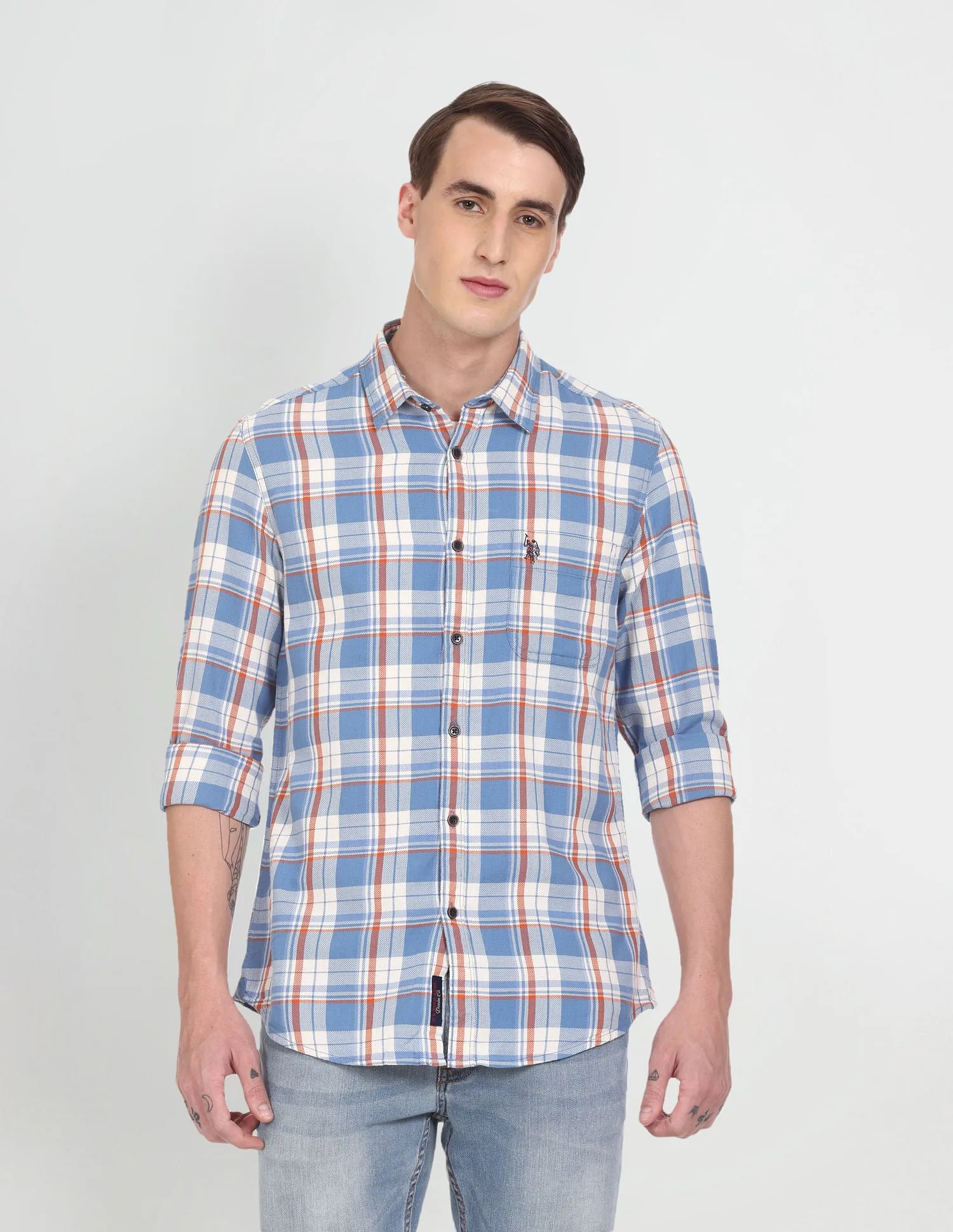 Dobby Plaid Check Casual Shirt