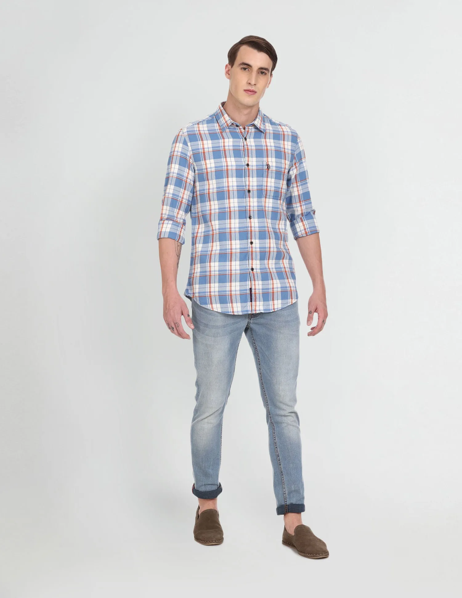 Dobby Plaid Check Casual Shirt